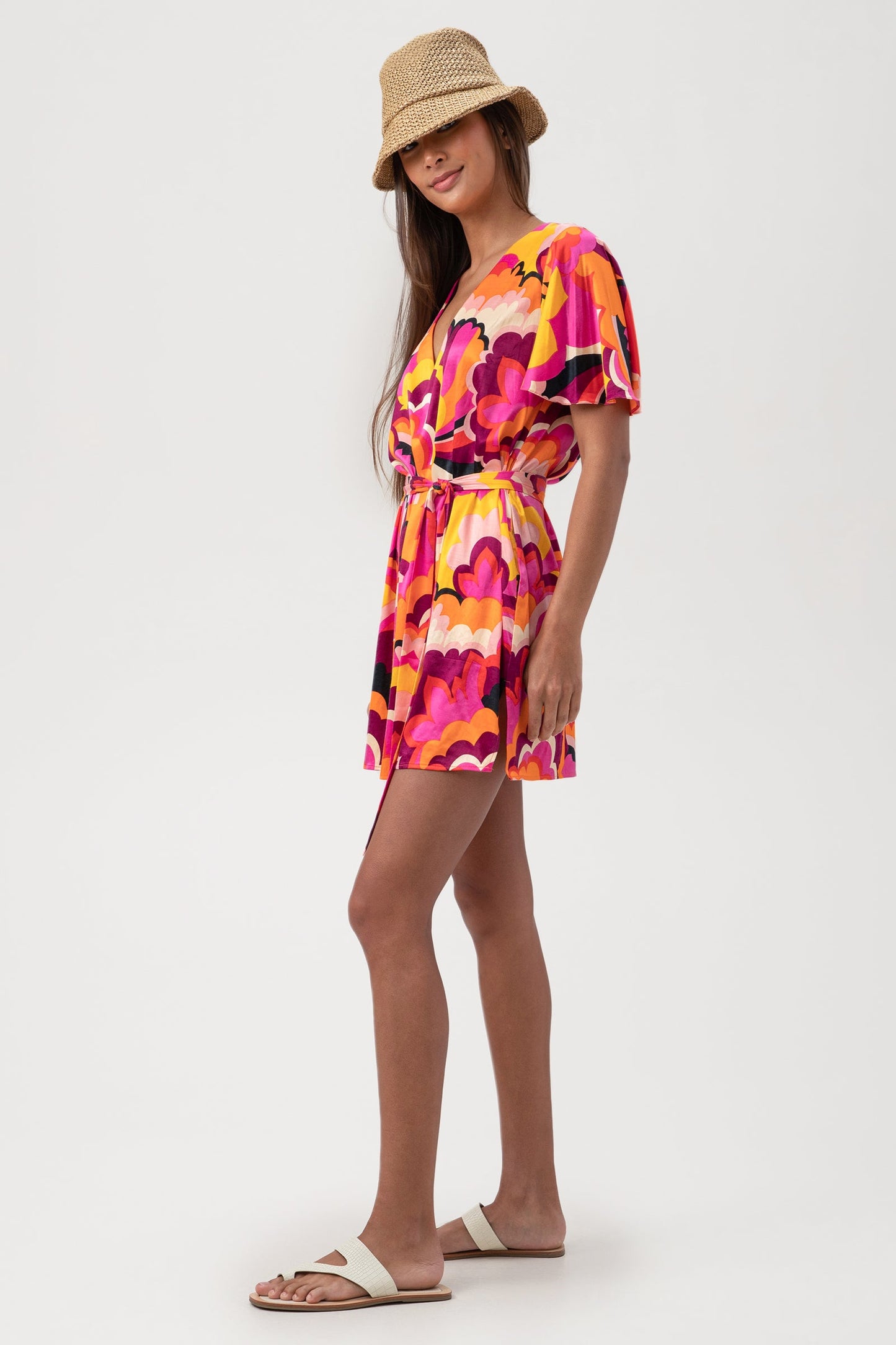 Trina Turk Women's Fan Faire Short Sleeve V-Neck Swim Cover-Up Dress