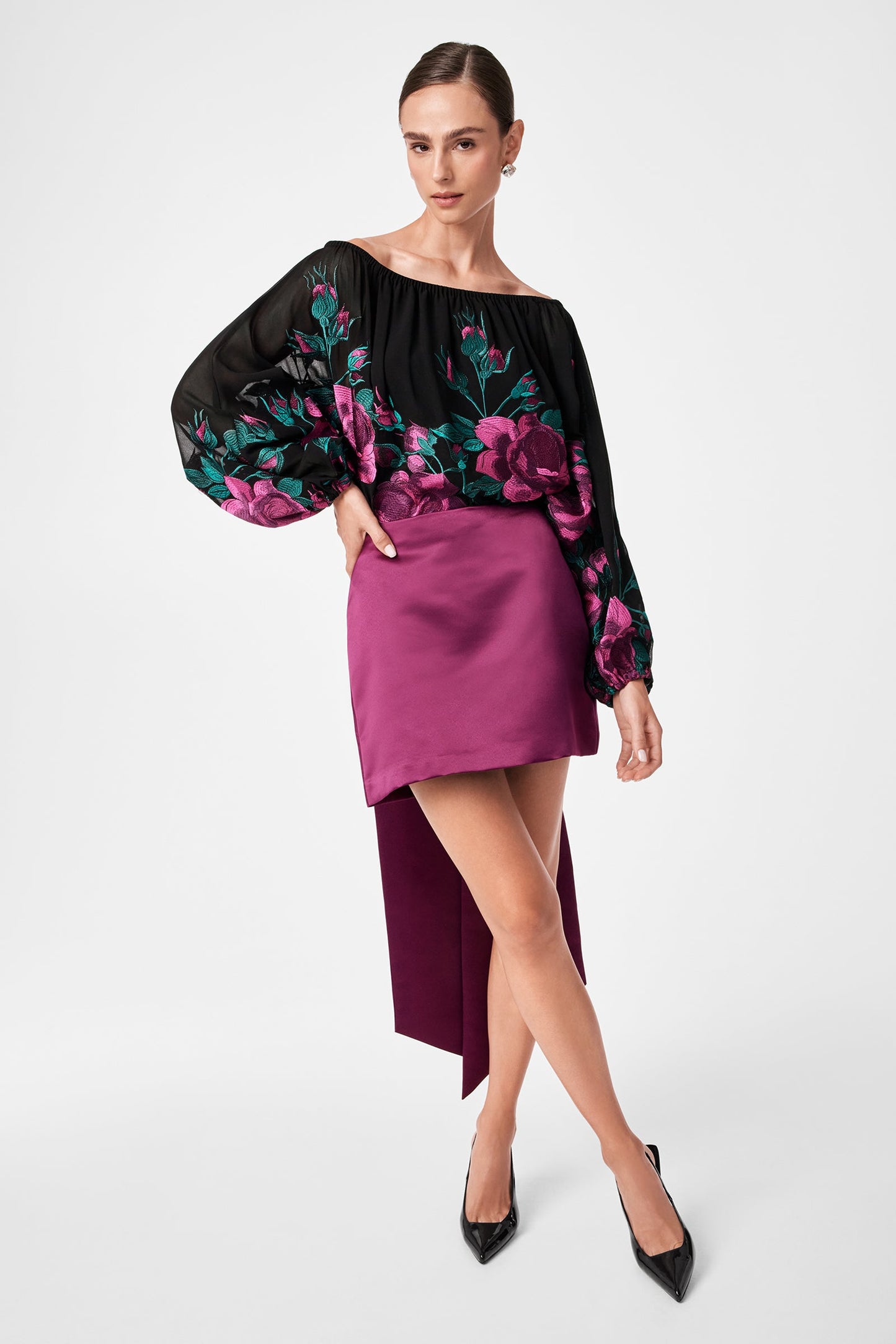 Trina Turk Vinna Bow Satin Mini Skirt