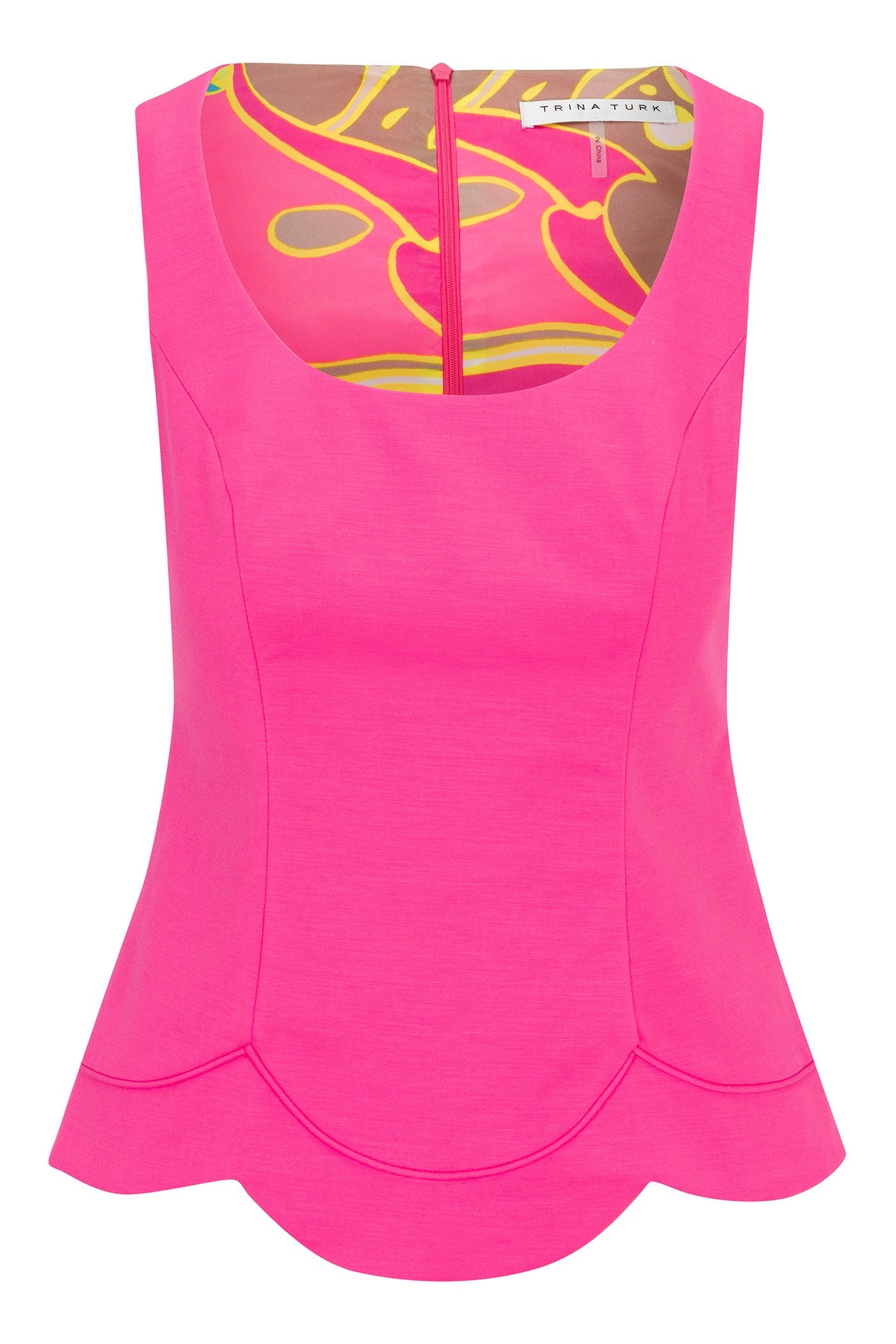 Trina Turk Forehand Sleeveless Scallop-Hem Top - Solid Suiting