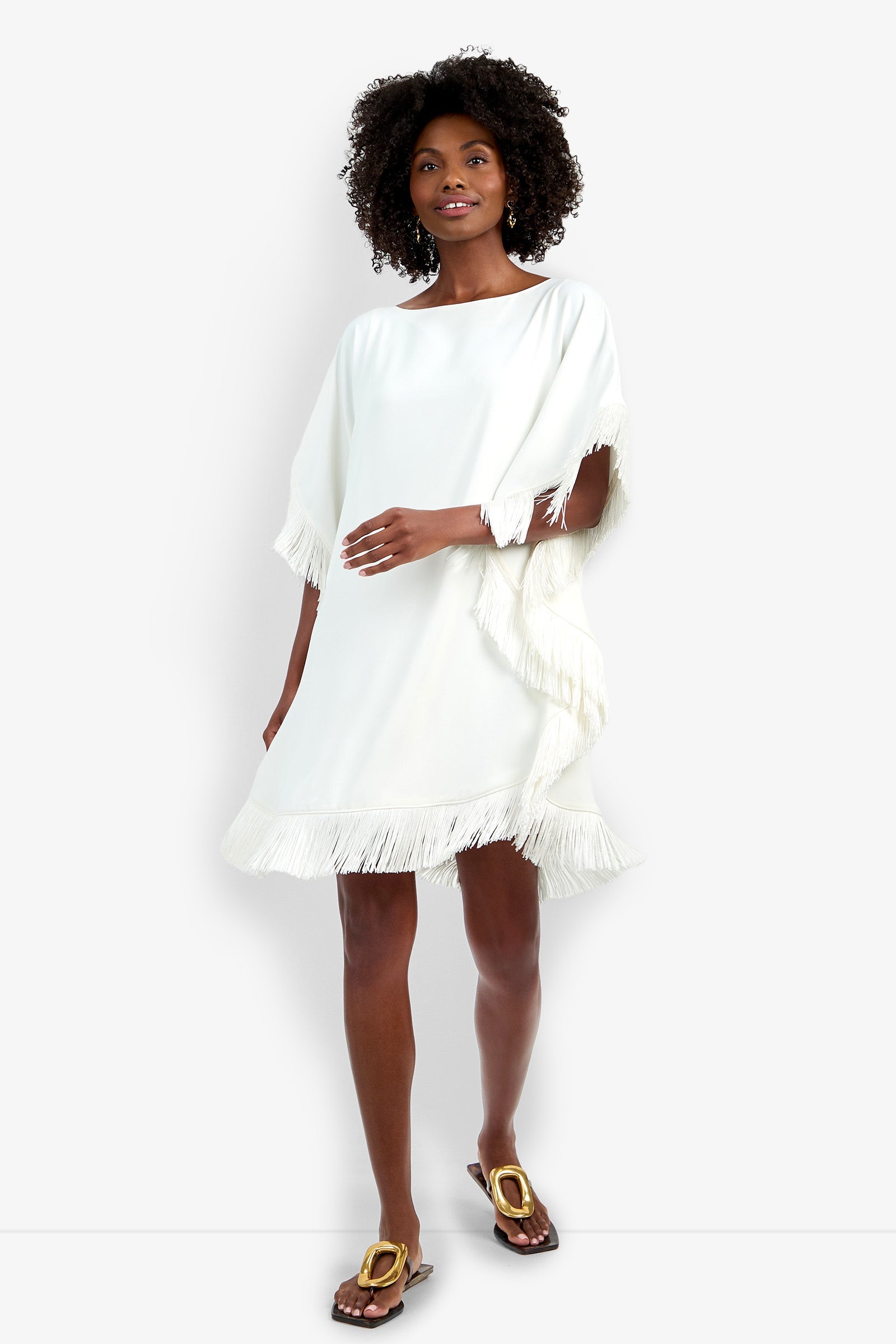 Trina Turk Mini Neena Fringe Caftan Dress