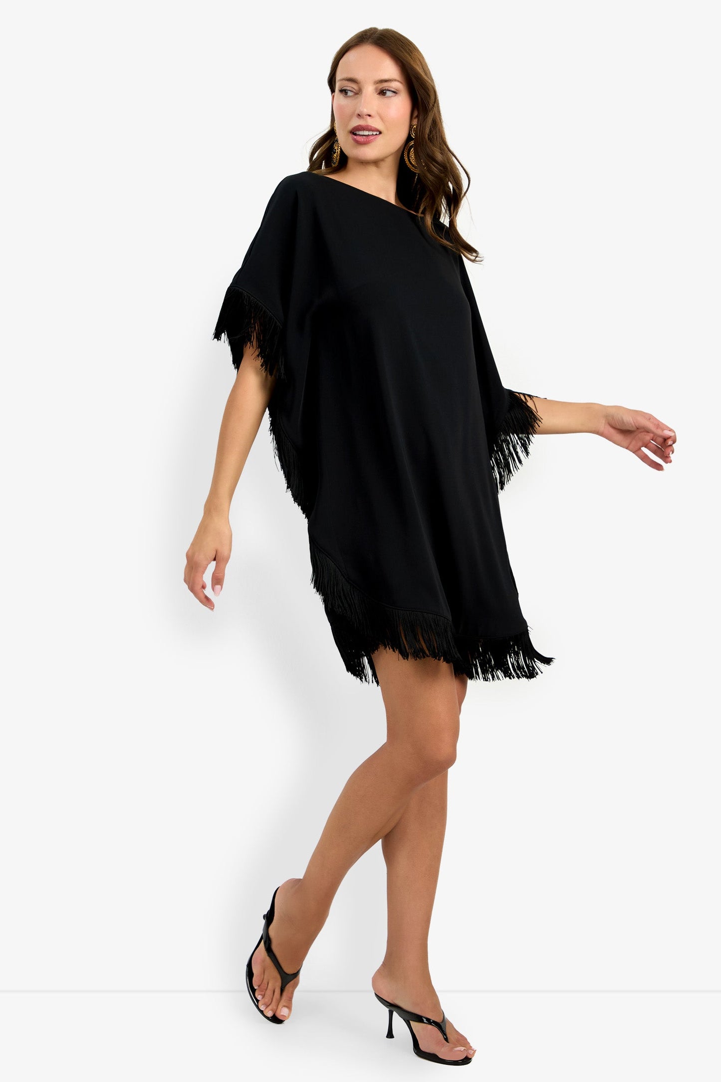 Trina Turk Mini Neena Fringe Caftan Dress