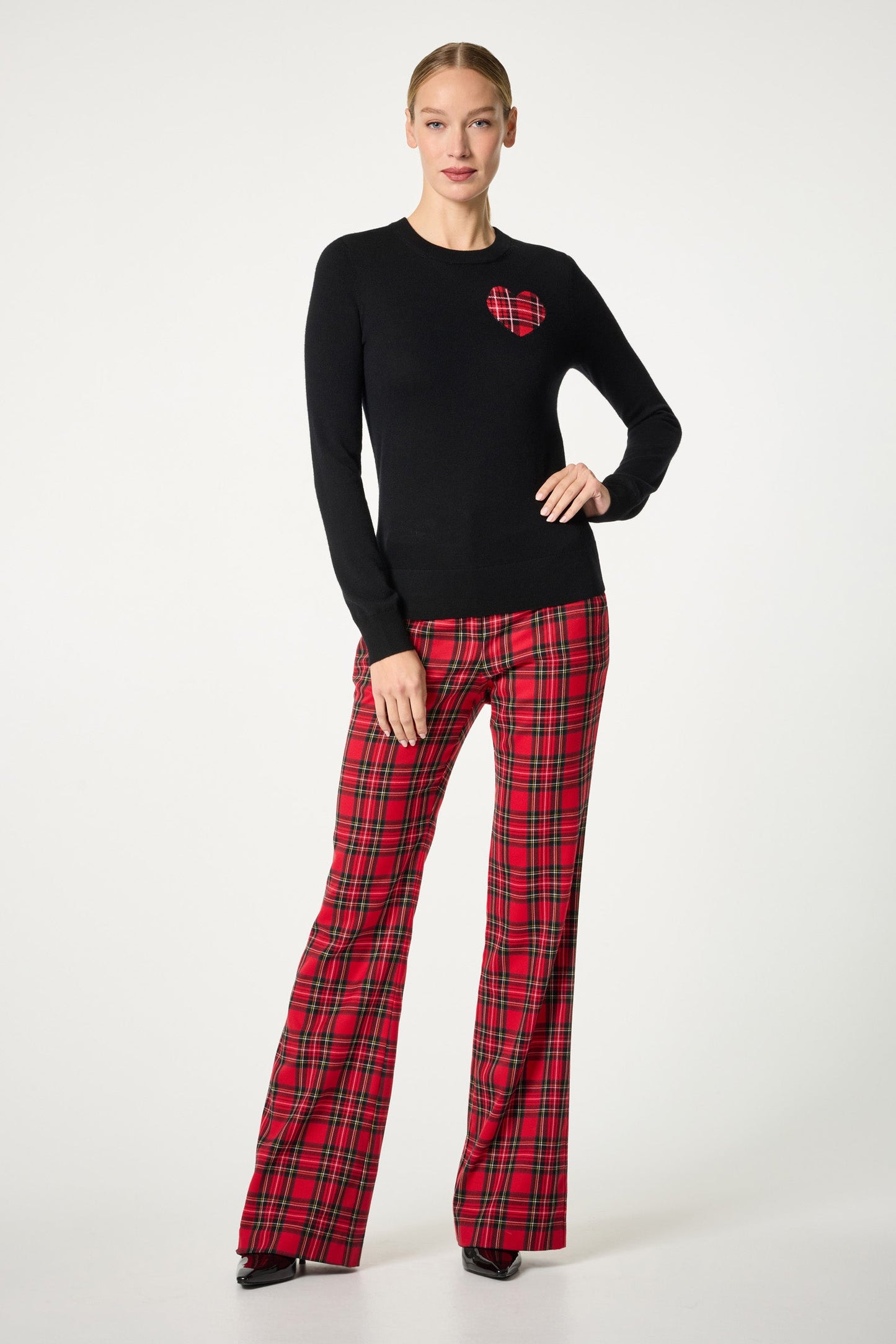 Trina Turk Plaid Heart Crewneck Sweater