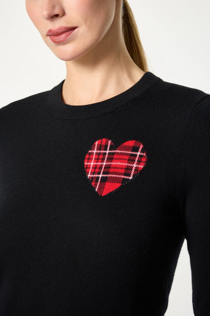 Trina Turk Plaid Heart Crewneck Sweater