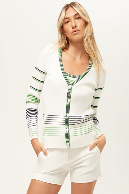 Trina Turk Leylah V-Neck Striped Cardigan