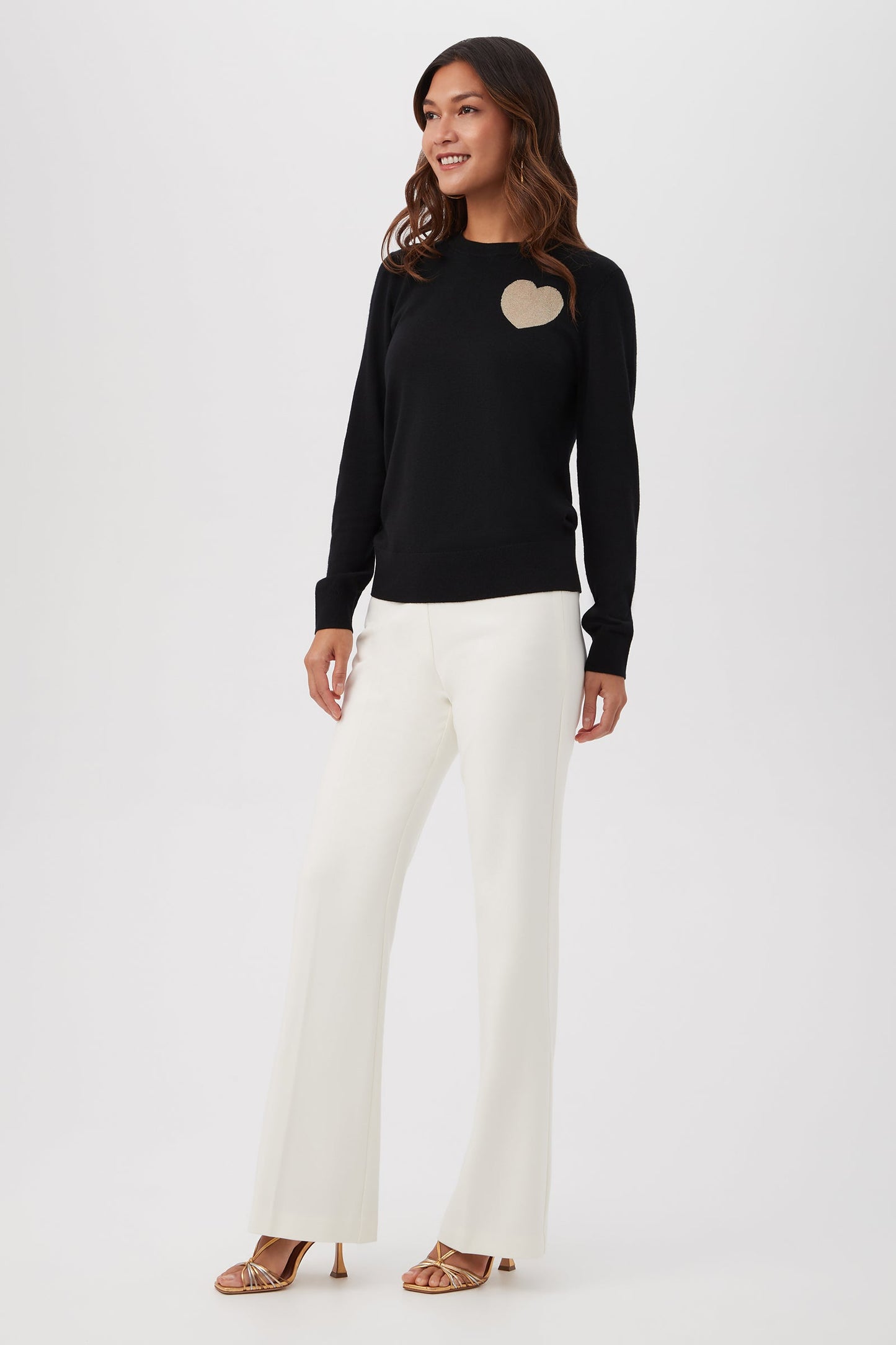 Trina Turk Gold Heart Merino Wool Crewneck Sweater