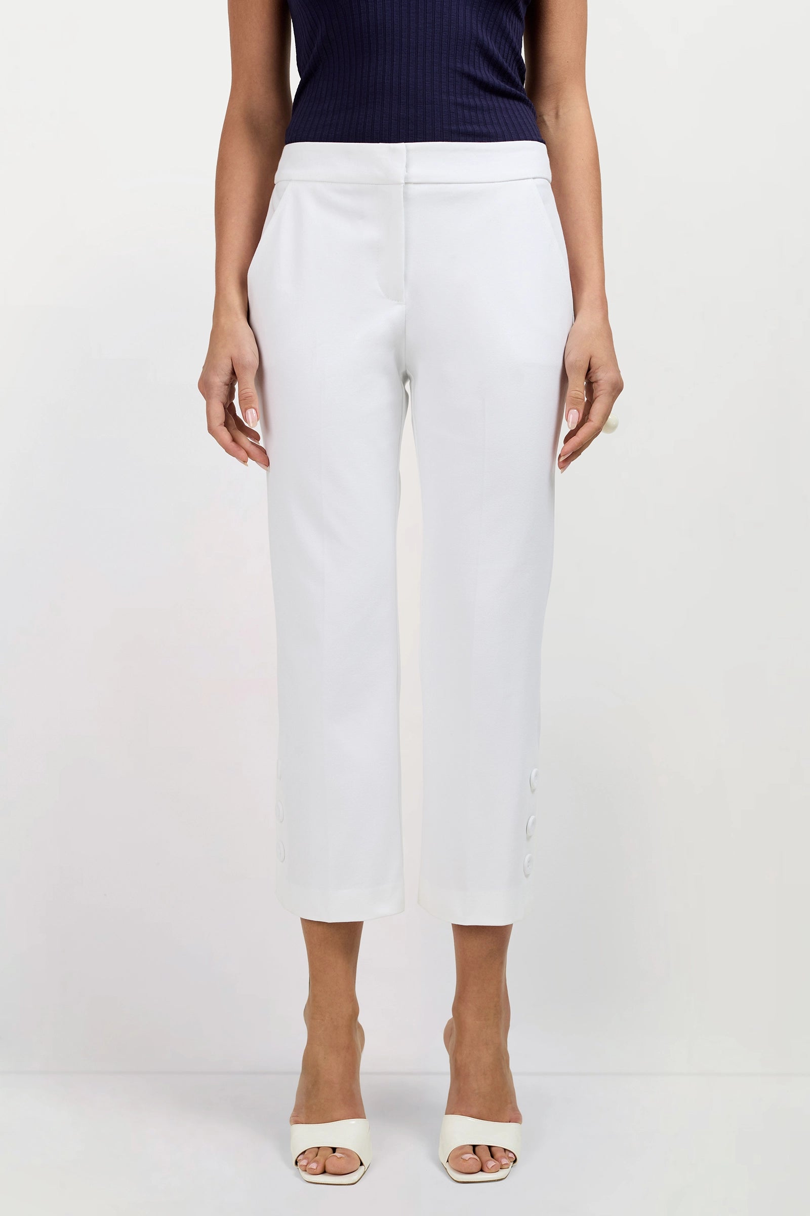 Trina Turk Ore Button-Hem Cropped Pant