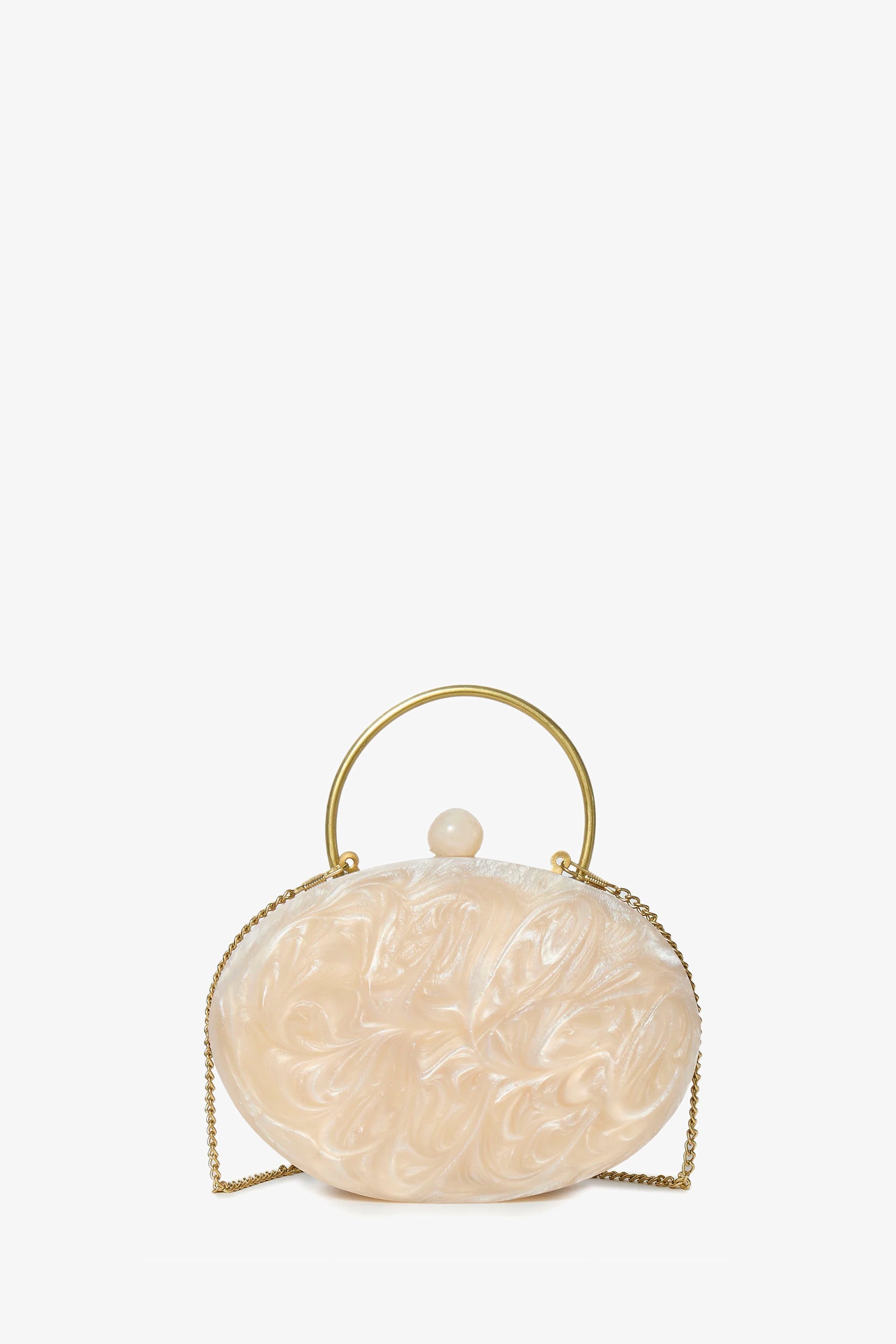 Trina Turk Ivory Pearl Oval Minaudiere