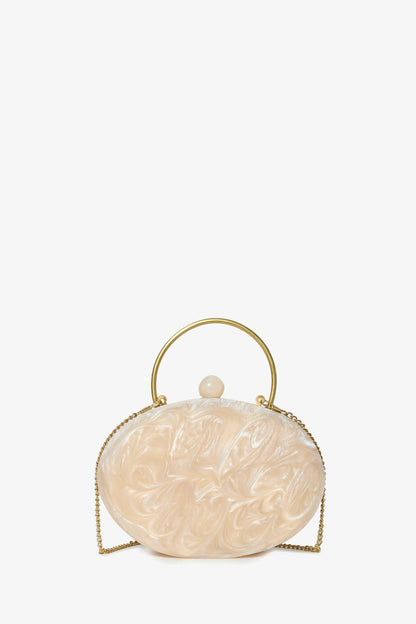 Trina Turk Ivory Pearl Oval Minaudiere