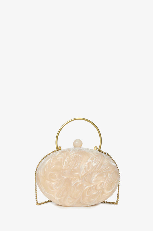 Trina Turk Ivory Pearl Oval Minaudiere