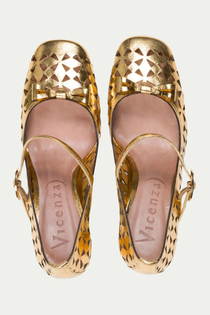 Trina Turk Georgina Mary Jane Cutout Leather Heel - Gold