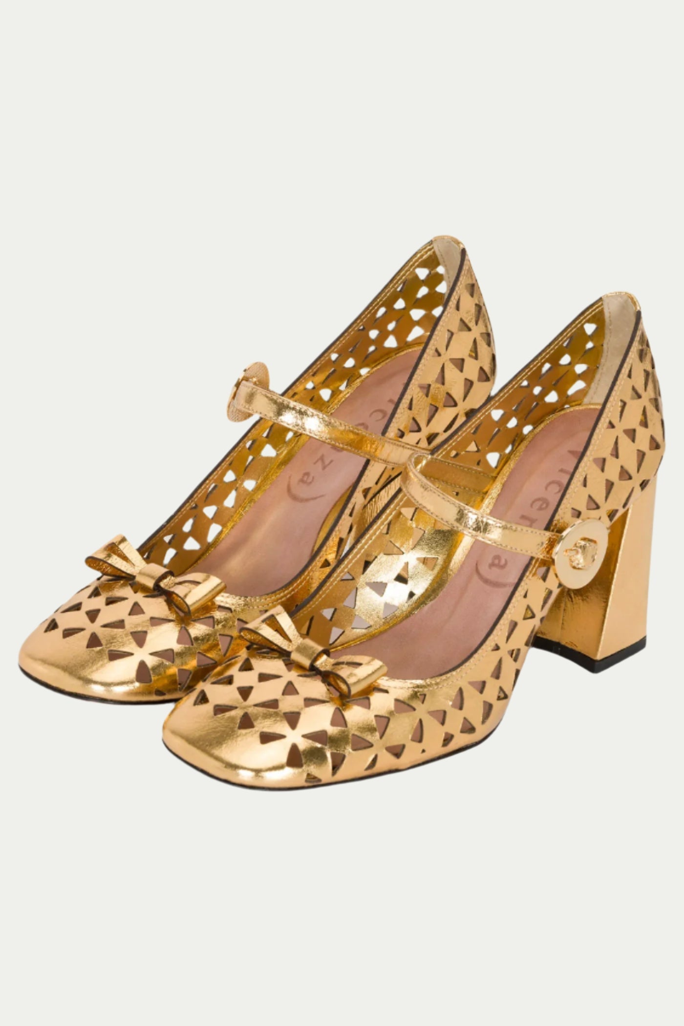 Trina Turk Georgina Mary Jane Cutout Leather Heel - Gold