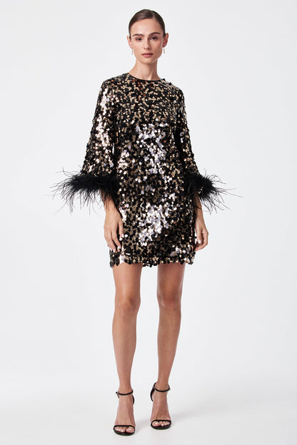 Trina Turk Juliet Feather-Cuff Sequin Mini Dress