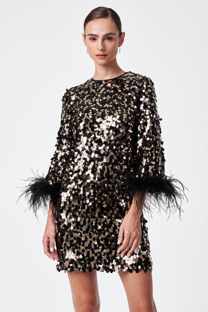 Trina Turk Juliet Feather-Cuff Sequin Mini Dress