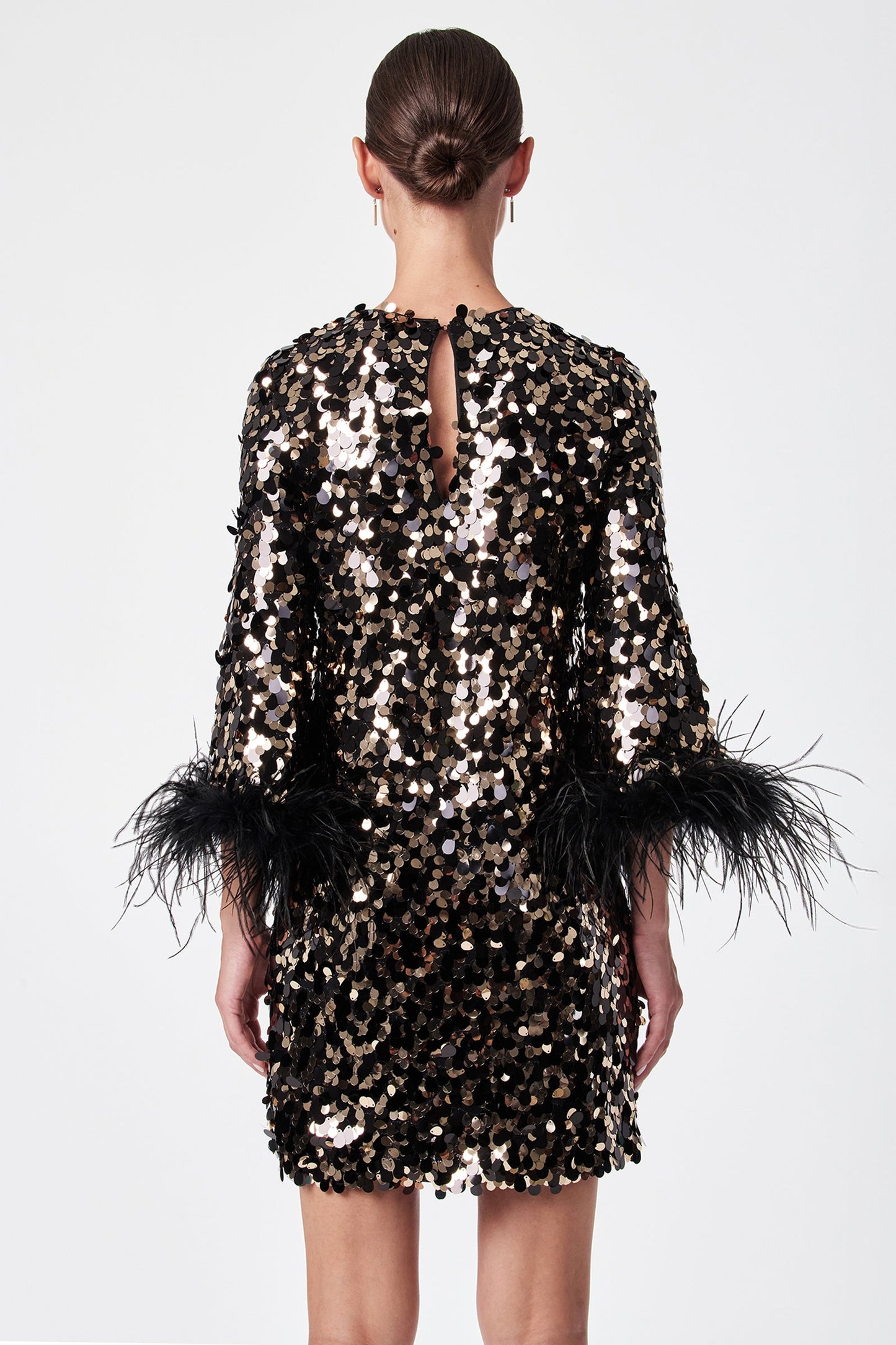 Trina Turk Juliet Feather-Cuff Sequin Mini Dress
