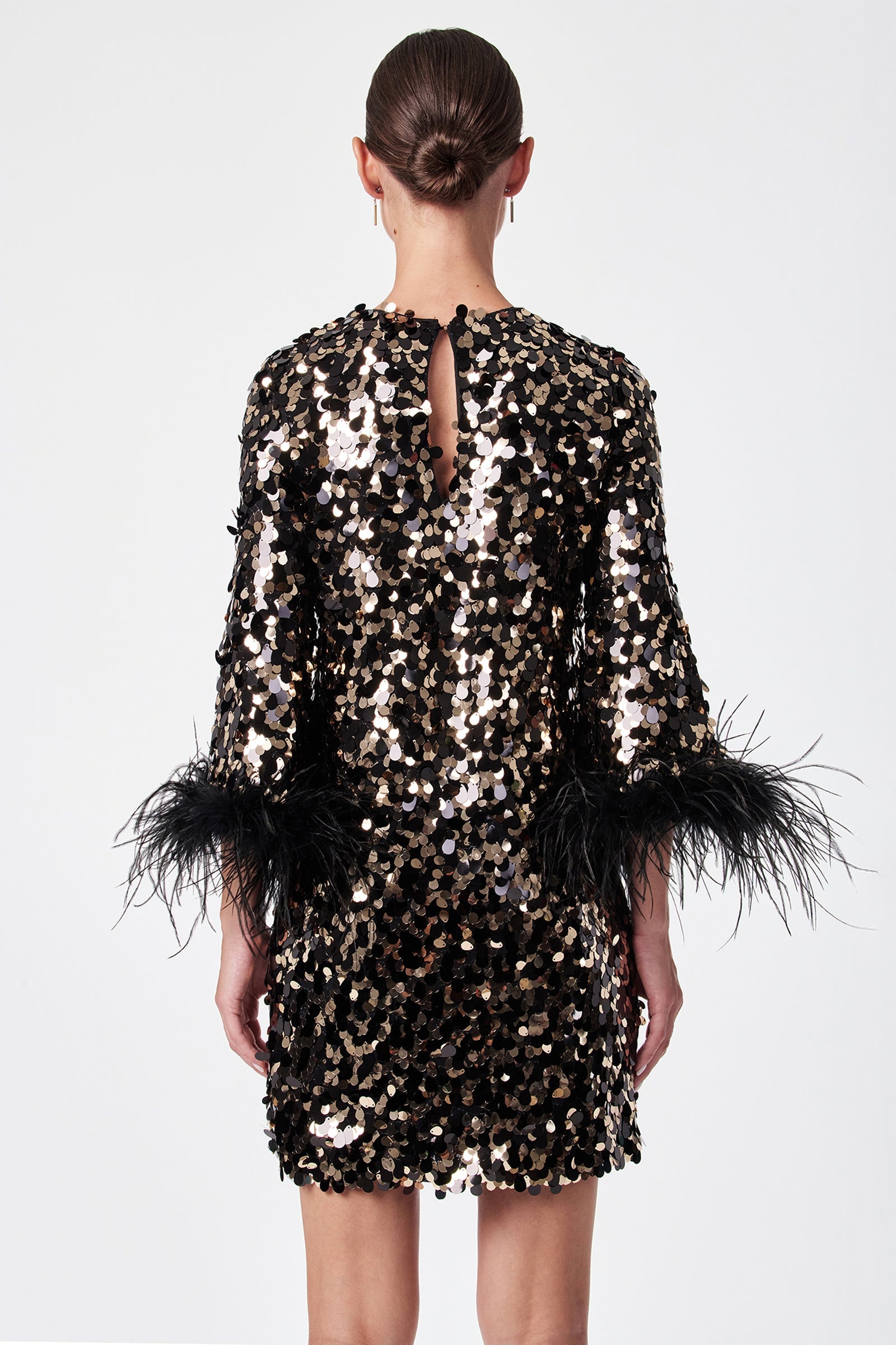 Trina Turk Juliet Feather-Cuff Sequin Mini Dress