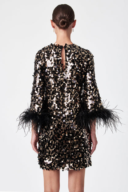 Trina Turk Juliet Feather-Cuff Sequin Mini Dress