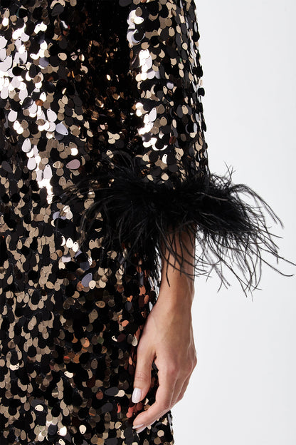 Trina Turk Juliet Feather-Cuff Sequin Mini Dress