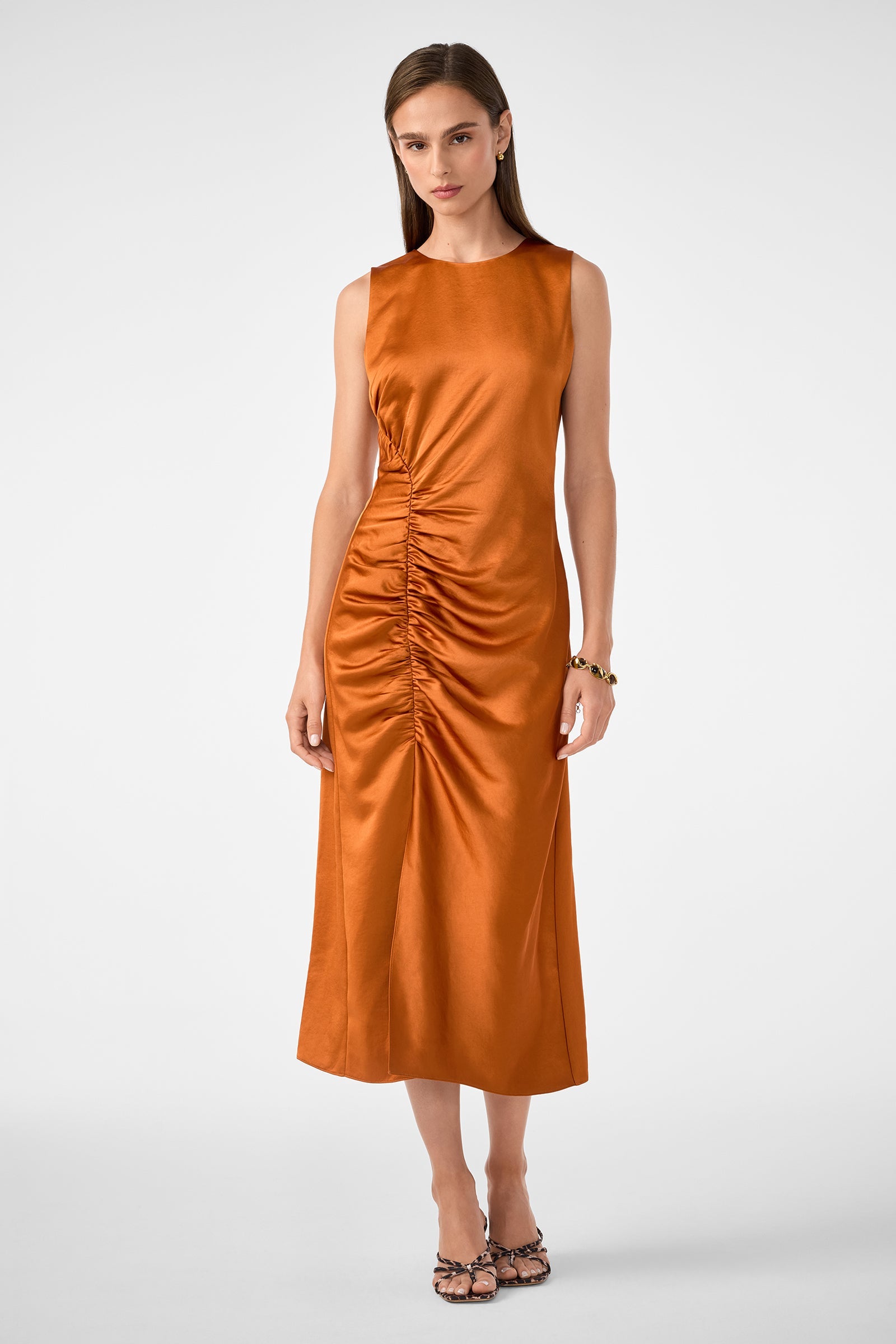 Trina Turk Chestnut Ruched Midi Dress