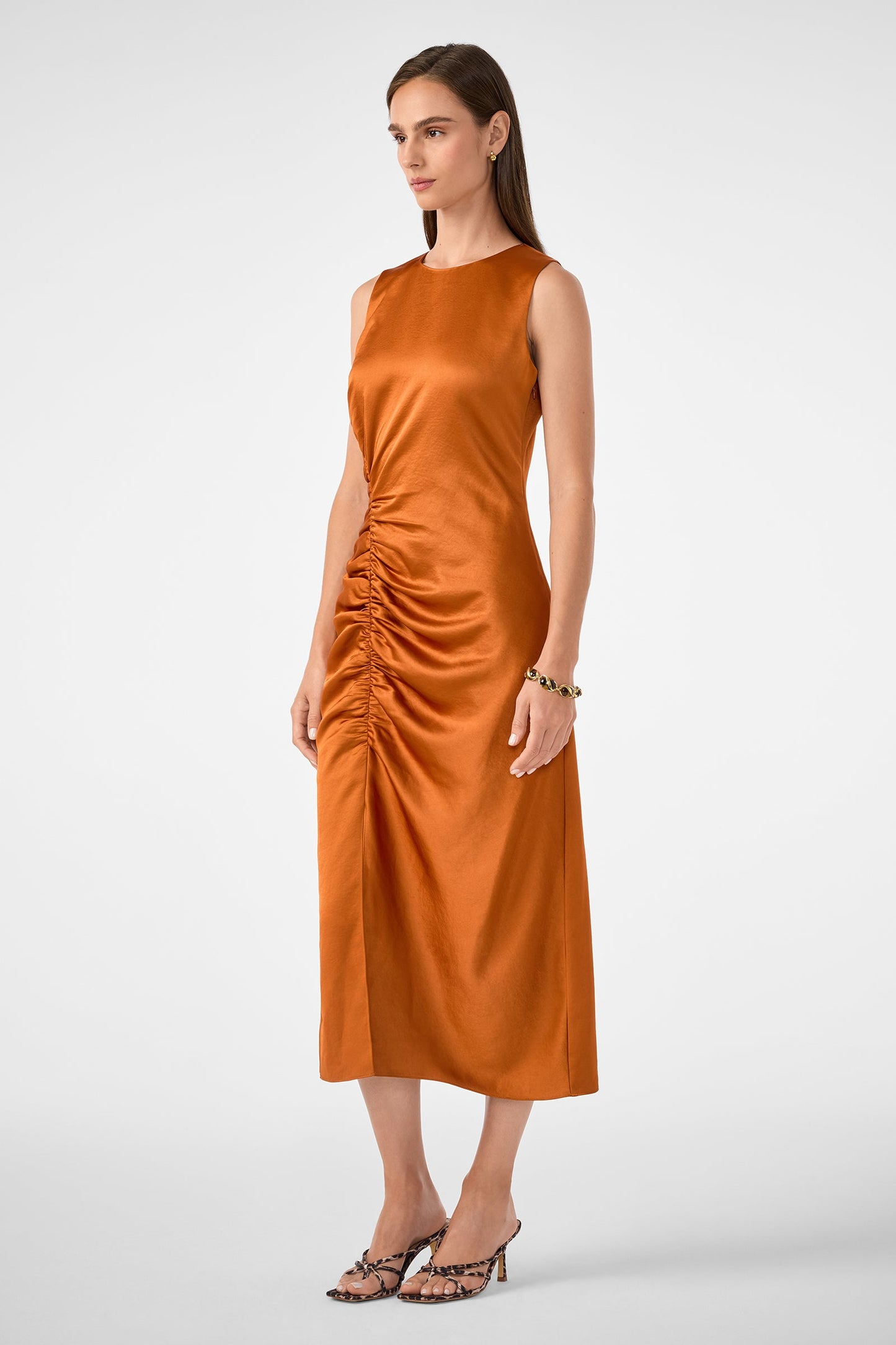 Trina Turk Chestnut Ruched Midi Dress