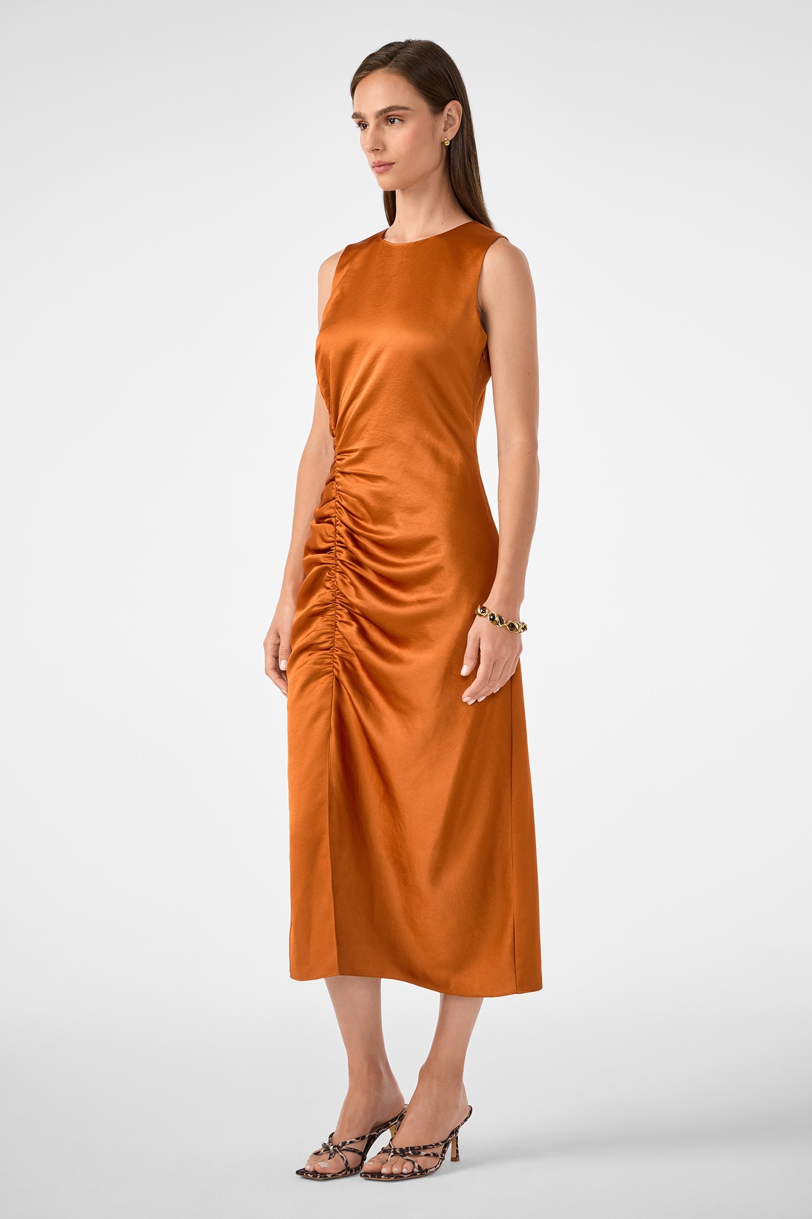 Trina Turk Chestnut Ruched Midi Dress