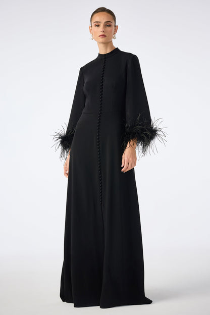 Trina Turk Montmarte Feather-Cuff Maxi Dress