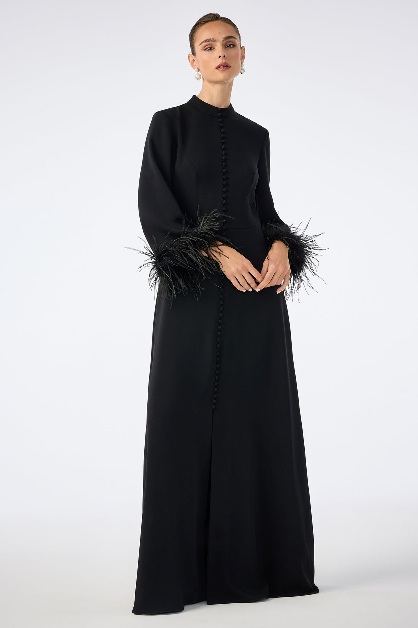 Trina Turk Montmarte Feather-Cuff Maxi Dress