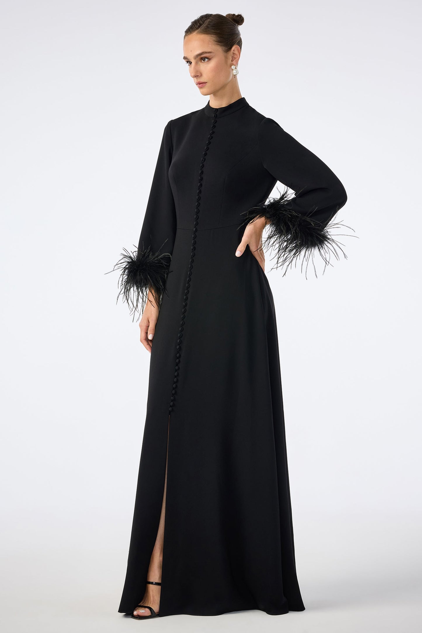 Trina Turk Montmarte Feather-Cuff Maxi Dress