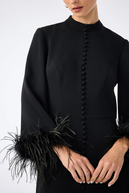 Trina Turk Montmarte Feather-Cuff Maxi Dress