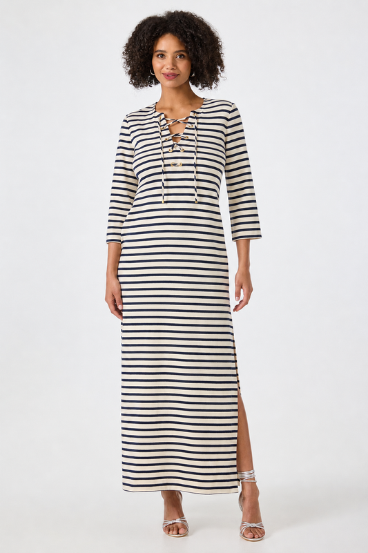Trina Turk Catamaran 3/4 Sleeve Maxi Dress - Noh Nightfall Stripe