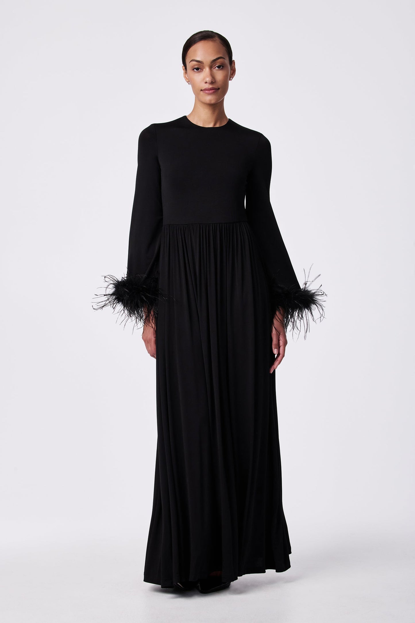 Trina Turk Orla Feather-Cuff Maxi Dress