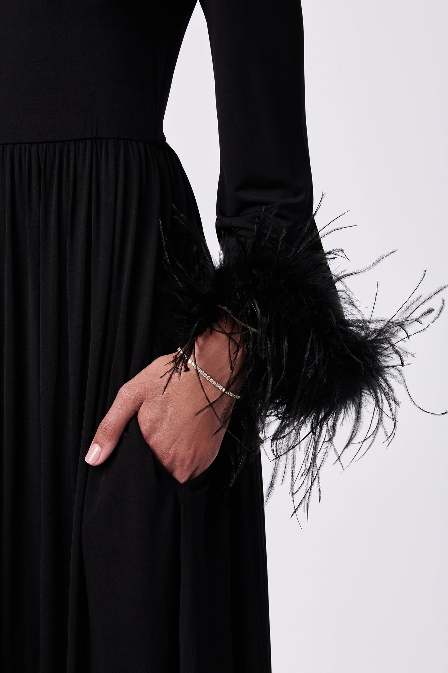 Trina Turk Orla Feather-Cuff Maxi Dress