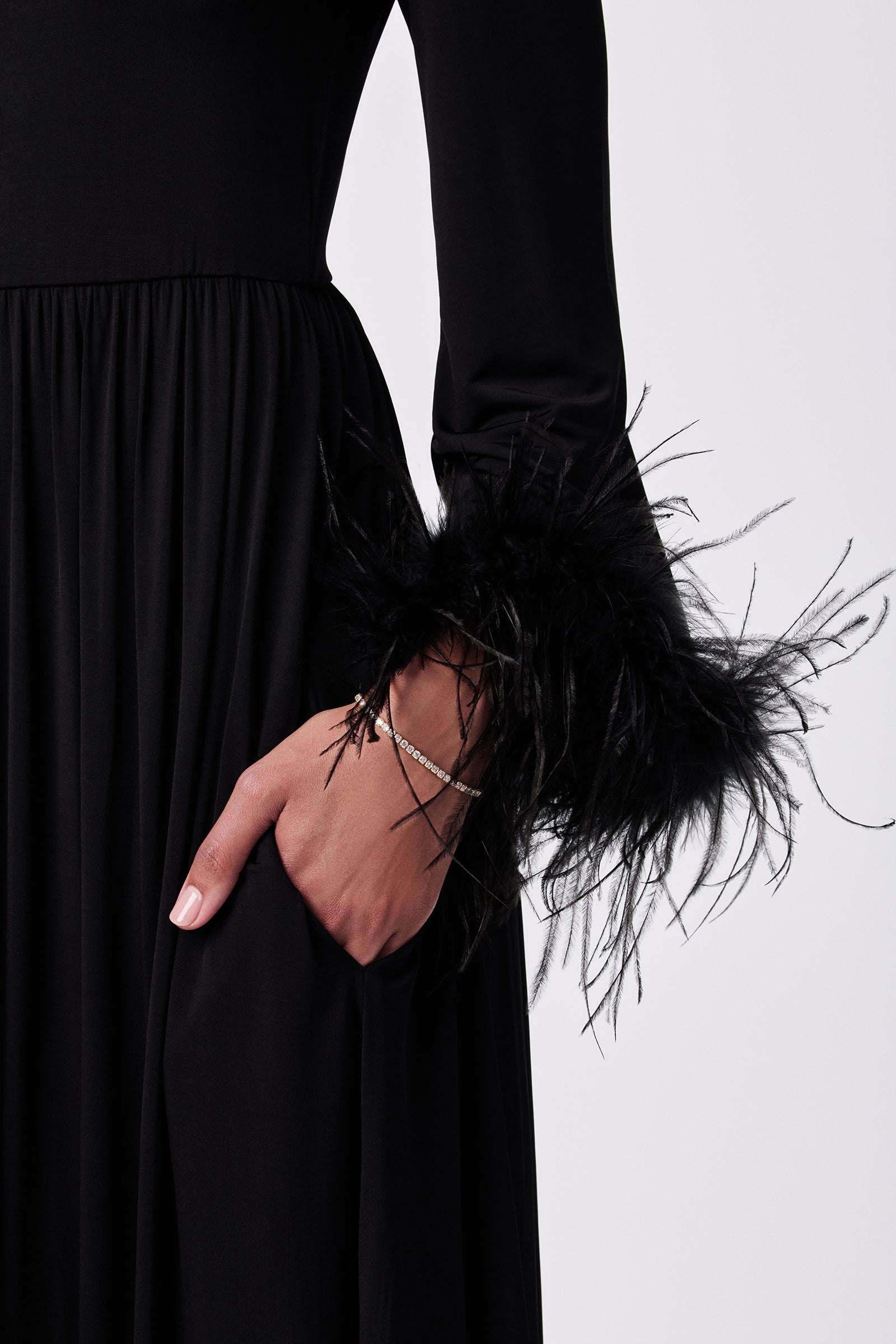 Trina Turk Orla Feather-Cuff Maxi Dress