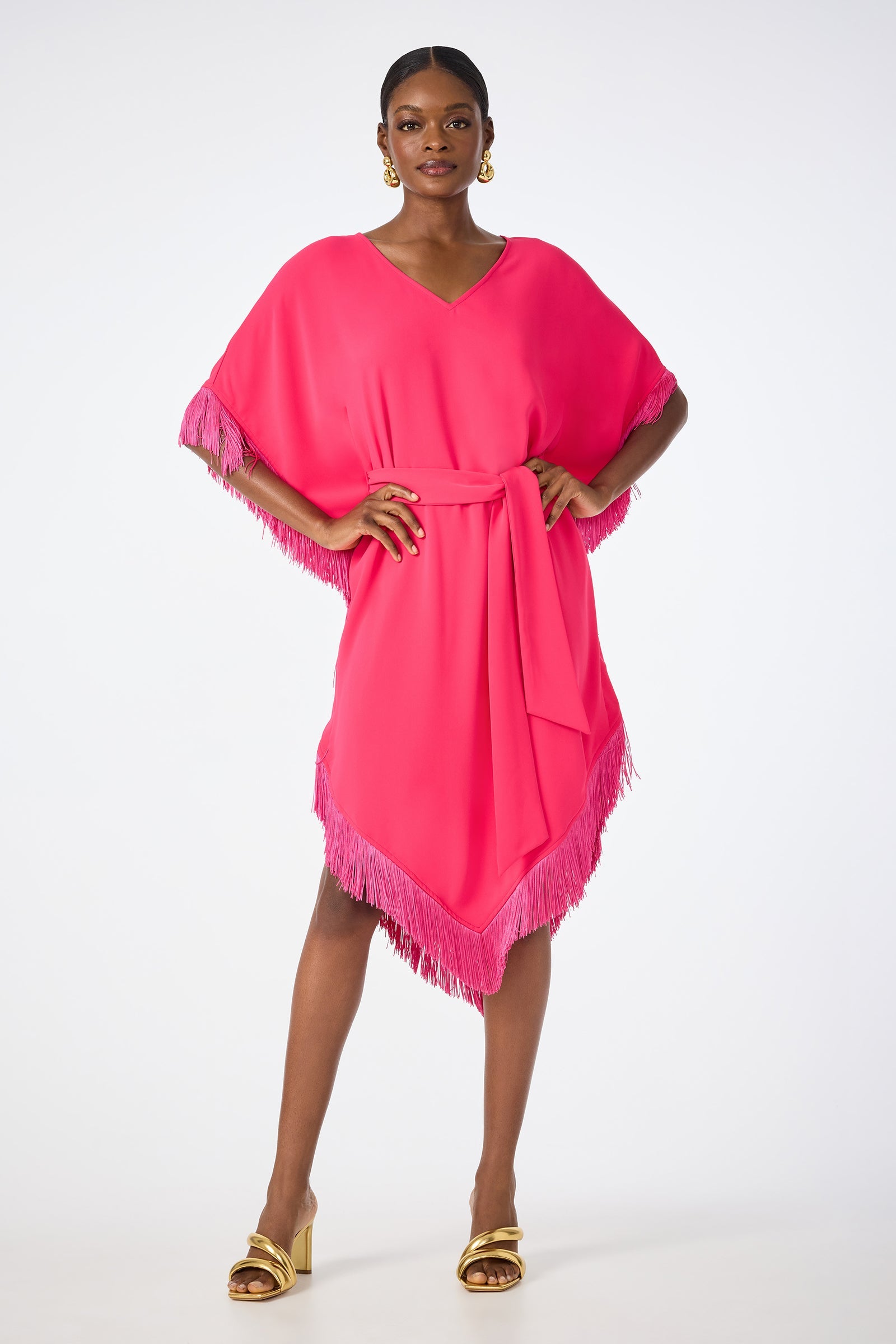 Trina Turk Toulouse Short-Sleeve Fringe Dress