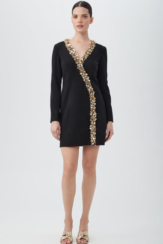 Trina Turk Darliah Black Long Sleeve Cocktail Dress With Beaded Trim