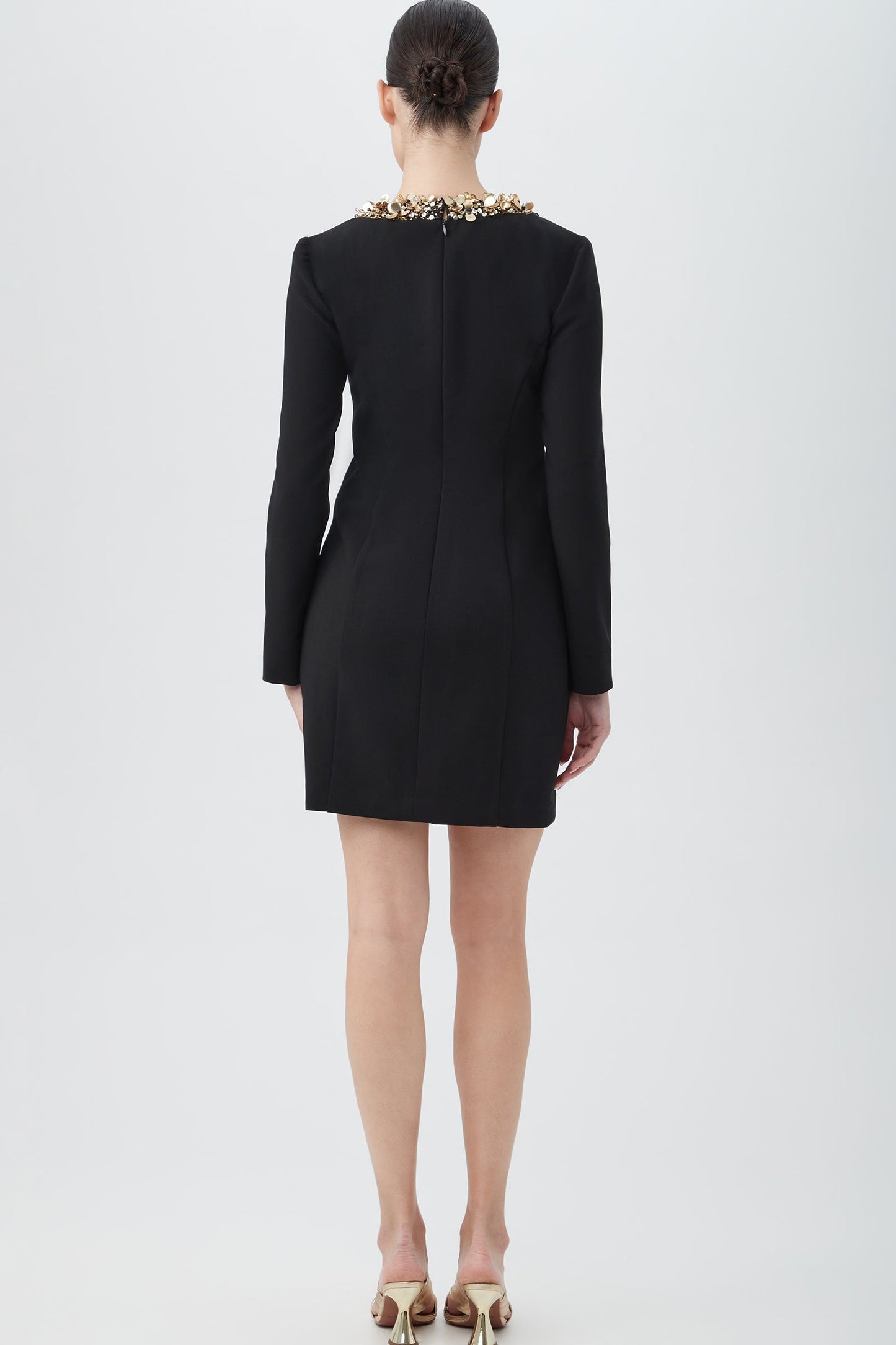 Trina Turk Darliah Black Long Sleeve Cocktail Dress With Beaded Trim