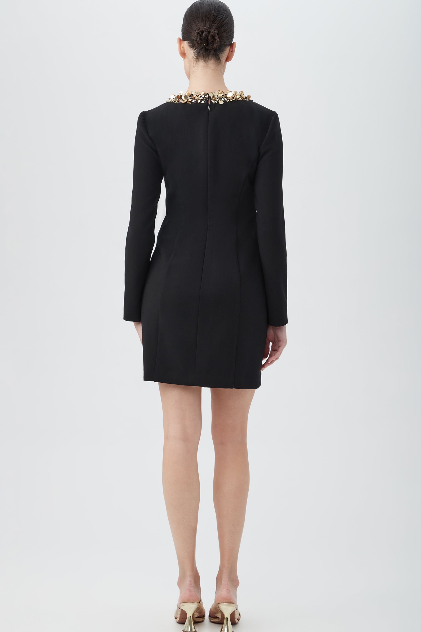 Trina Turk Darliah Black Long Sleeve Cocktail Dress With Beaded Trim