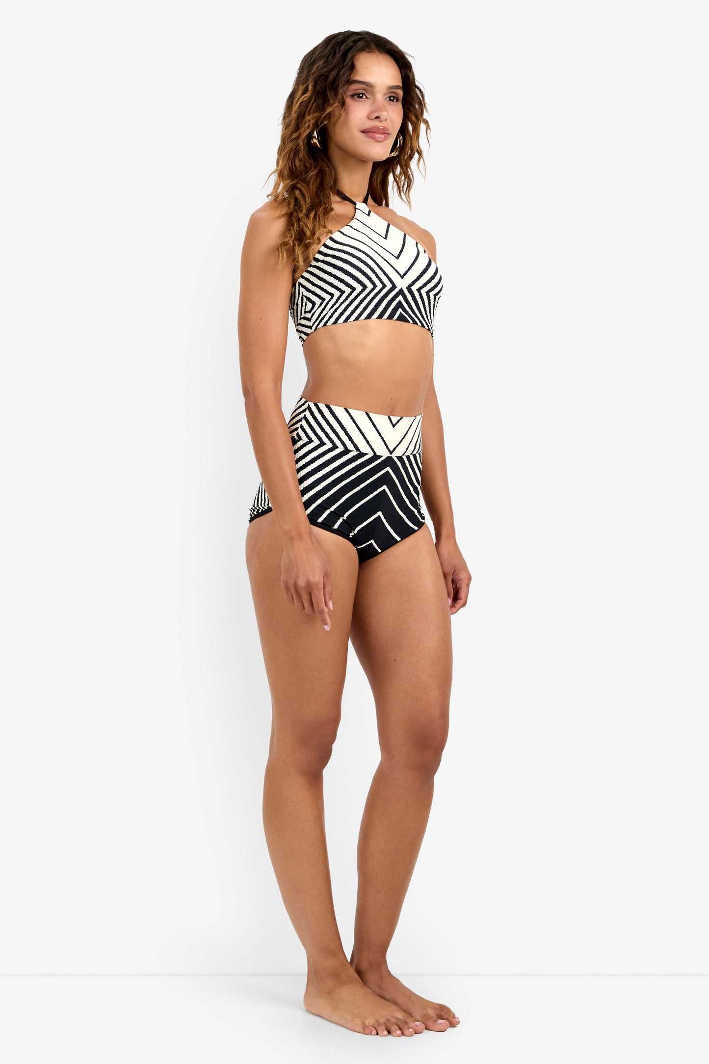 Trina Turk Net Stripe High Neck Bikini Top