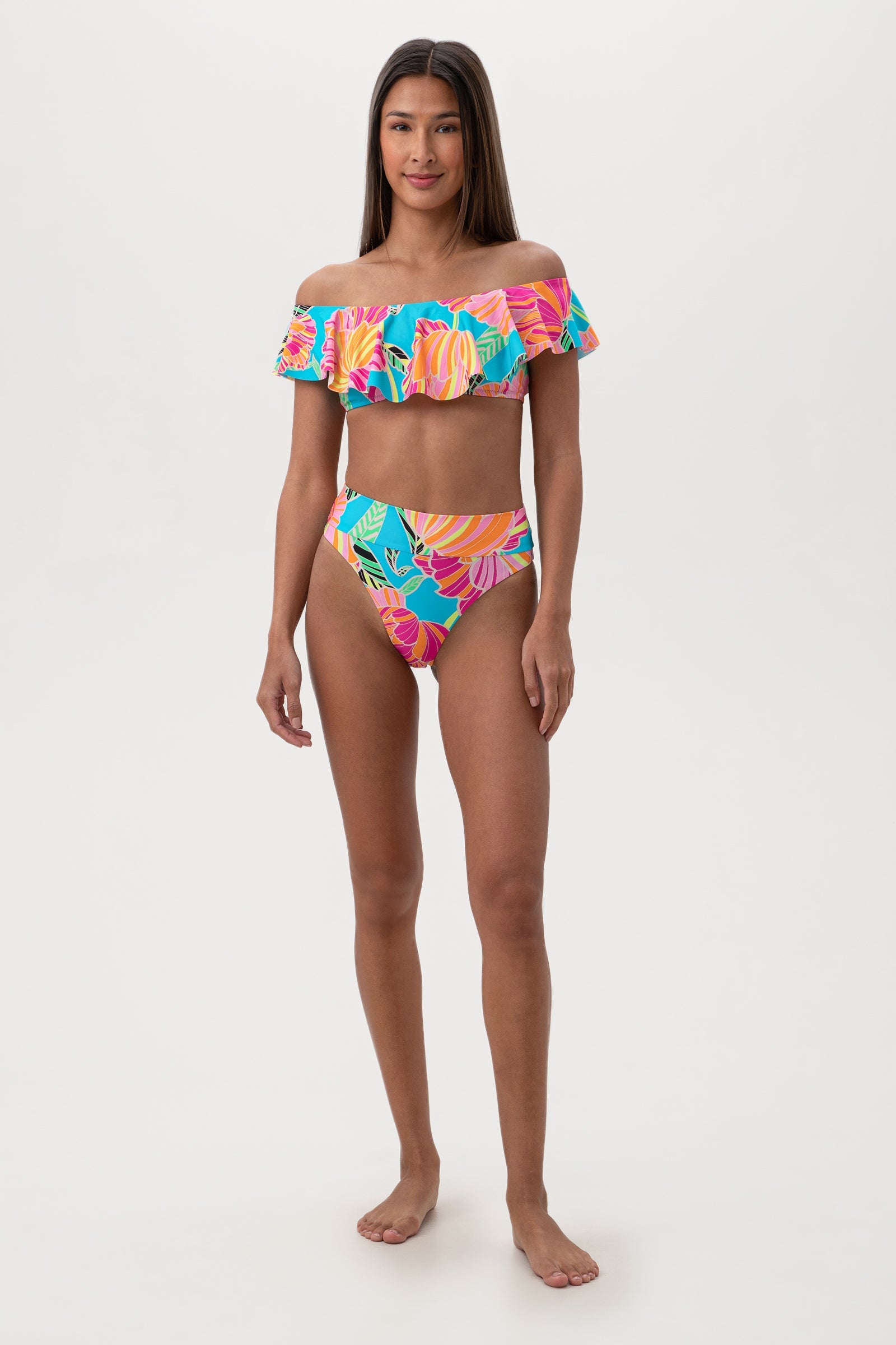 Trina Turk Women's Poppy Off The Shoulder Ruffle Bandeau Swim Top