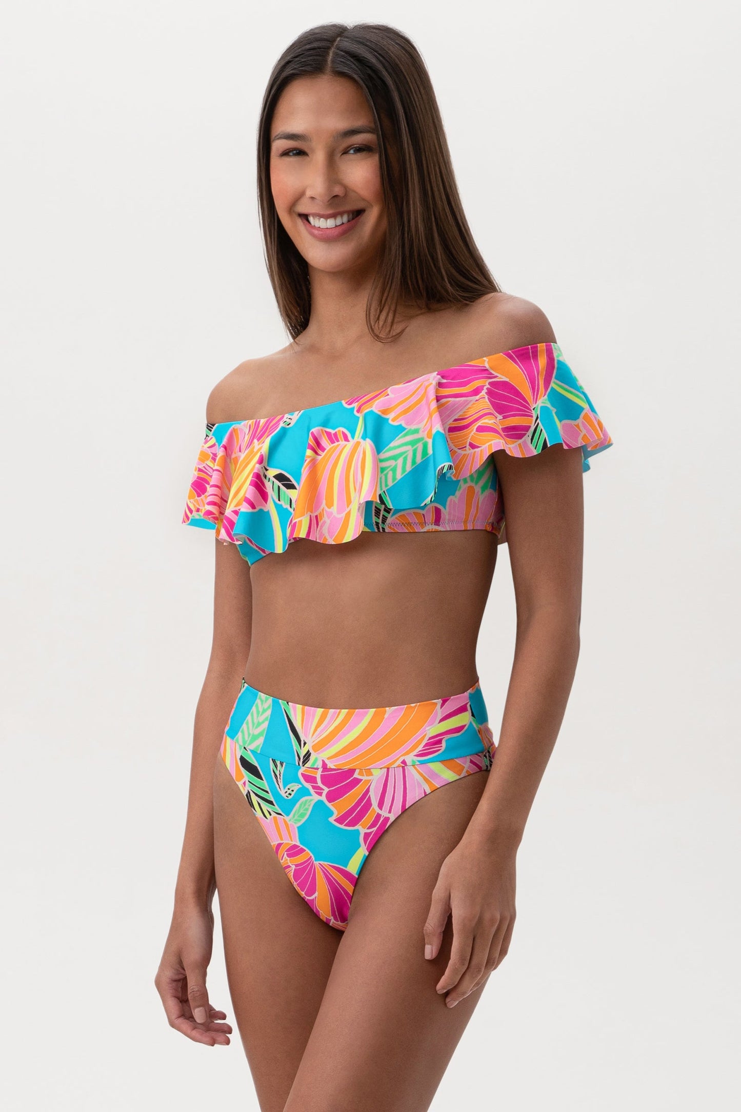 Trina Turk Women's Poppy Off The Shoulder Ruffle Bandeau Swim Top