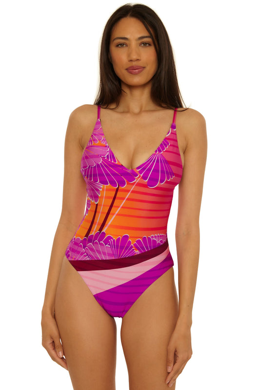 Trina Turk V-Neck One-Piece Swimsuit - Rhodes