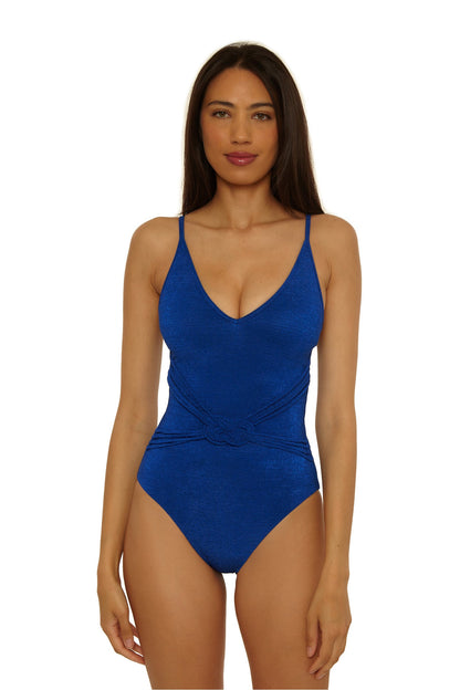 Trina Turk Braided Belt One-Piece Swimsuit - Crete Crepe