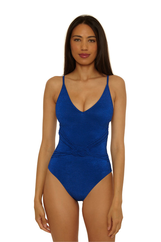 Trina Turk Braided Belt One-Piece Swimsuit - Crete Crepe