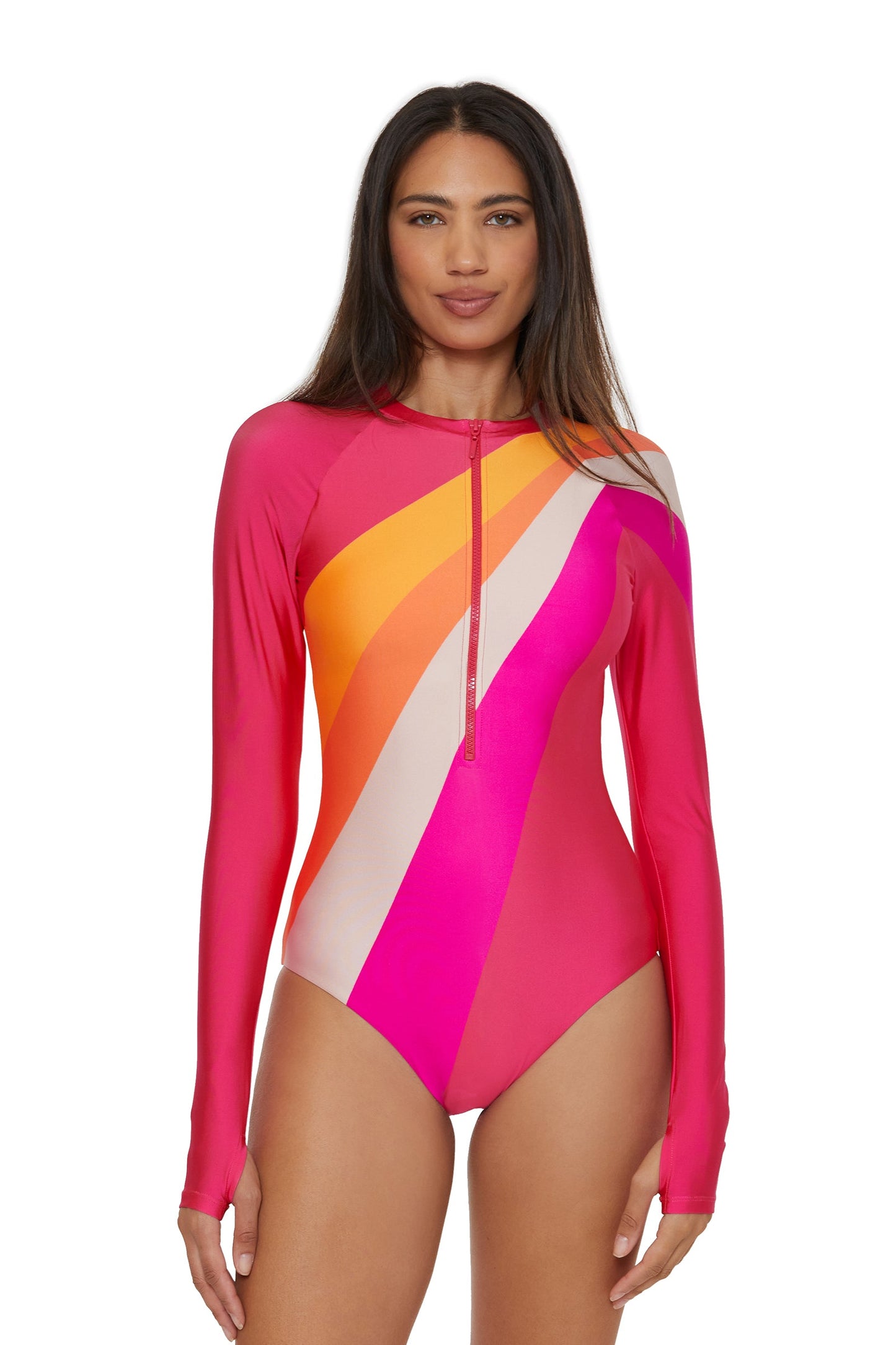 Trina Turk Long-Sleeve Zip-Up Paddlesuit - Sunburst
