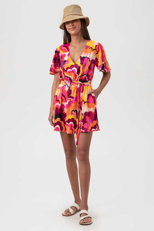 Trina Turk Women's Fan Faire Short Sleeve V-Neck Swim Cover-Up Dress