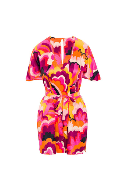 Trina Turk Women's Fan Faire Short Sleeve V-Neck Swim Cover-Up Dress