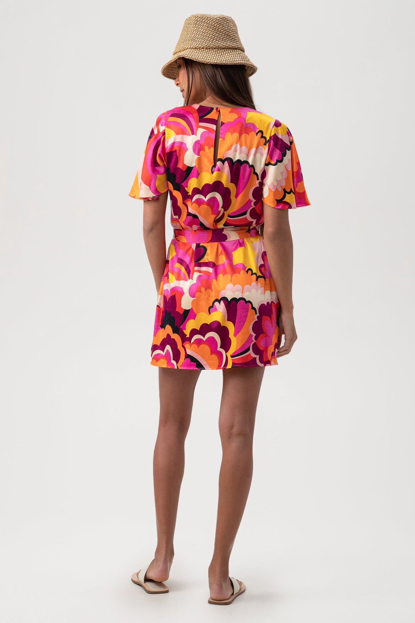 Trina Turk Women's Fan Faire Short Sleeve V-Neck Swim Cover-Up Dress