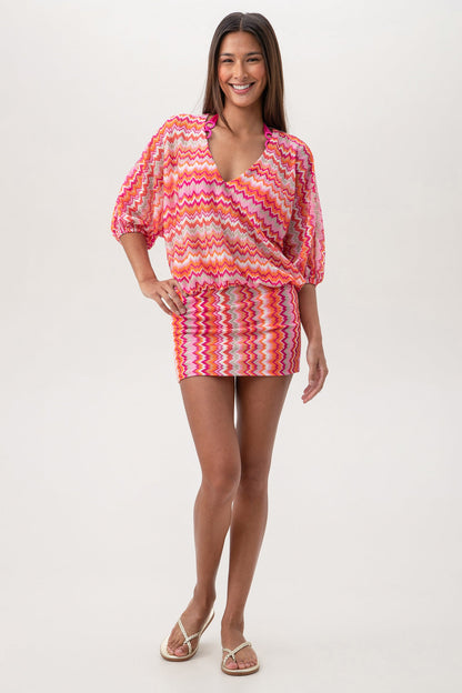 Trina Turk Women's Crochet V-Neck Short Swim Cover-Up Dress
