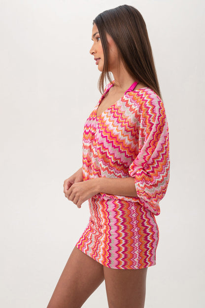 Trina Turk Women's Crochet V-Neck Short Swim Cover-Up Dress