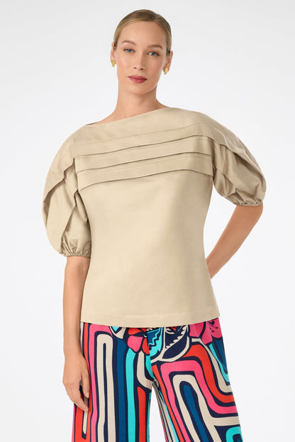 Trina Turk Grady Puff-Sleeve Top