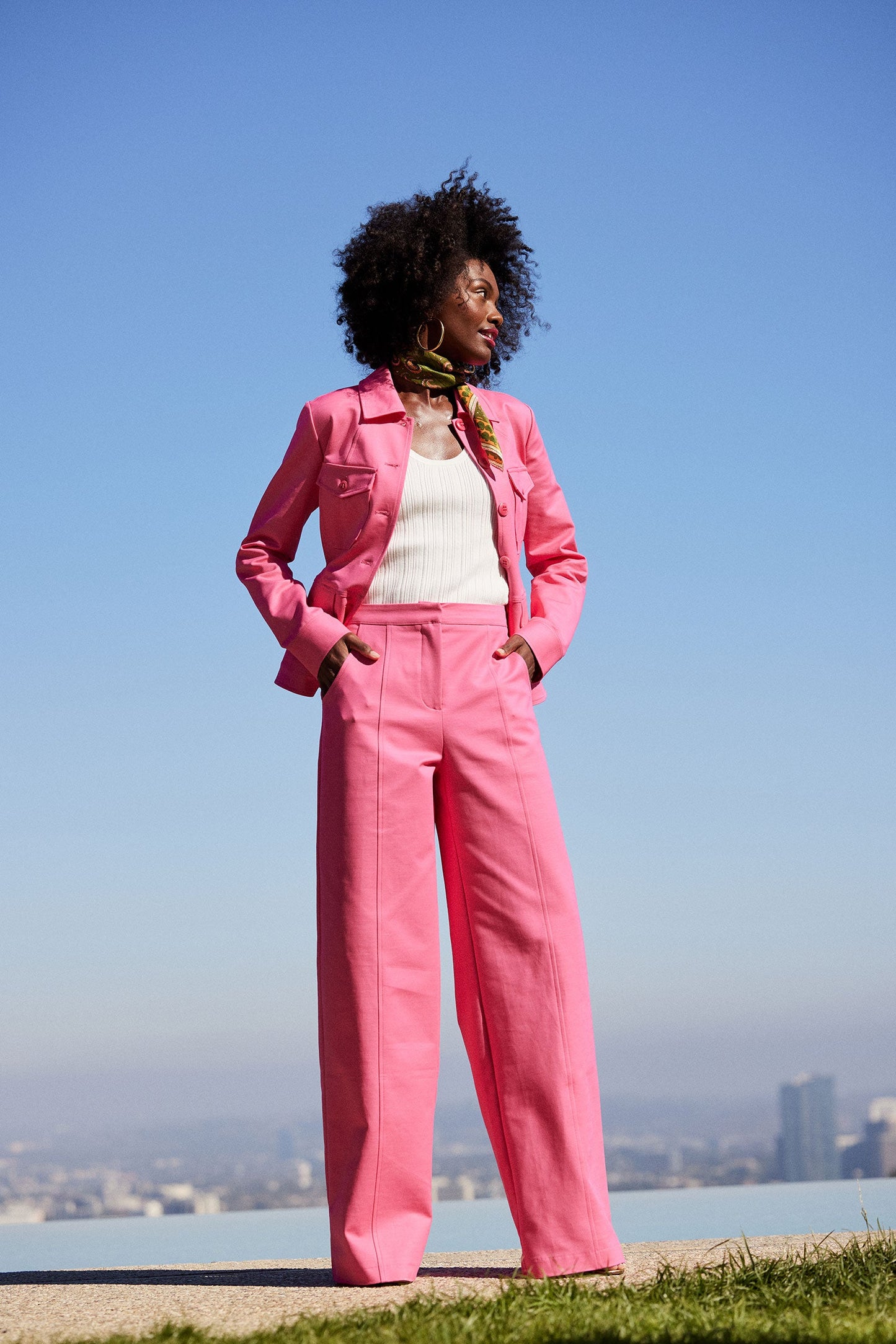 Trina Turk Half Court Wide-Leg Pant -Solid Suiting